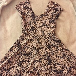 Black and white floral dress, up to mid thigh